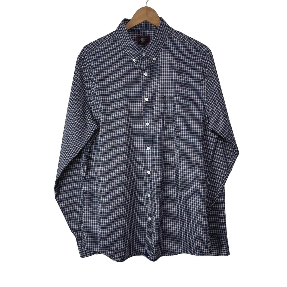 UNTUCKit Tall Slim Shirt Blue Multi‑Check Button Down Mens XL Pocket Career Flaw